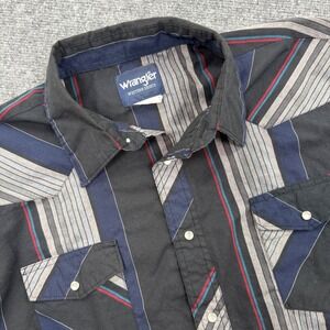 Wrangler Western Shirts Mens XL Short Sleeve Black Blue Grey Red Stripe Snap